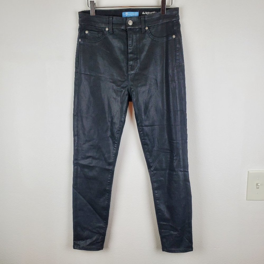 7 for all mankind high waist ankle skinny jeans coated black 29 stretch